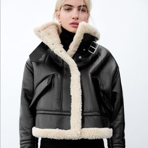 NWT Zara Faux Leather Fleece Collar Jacket sz small